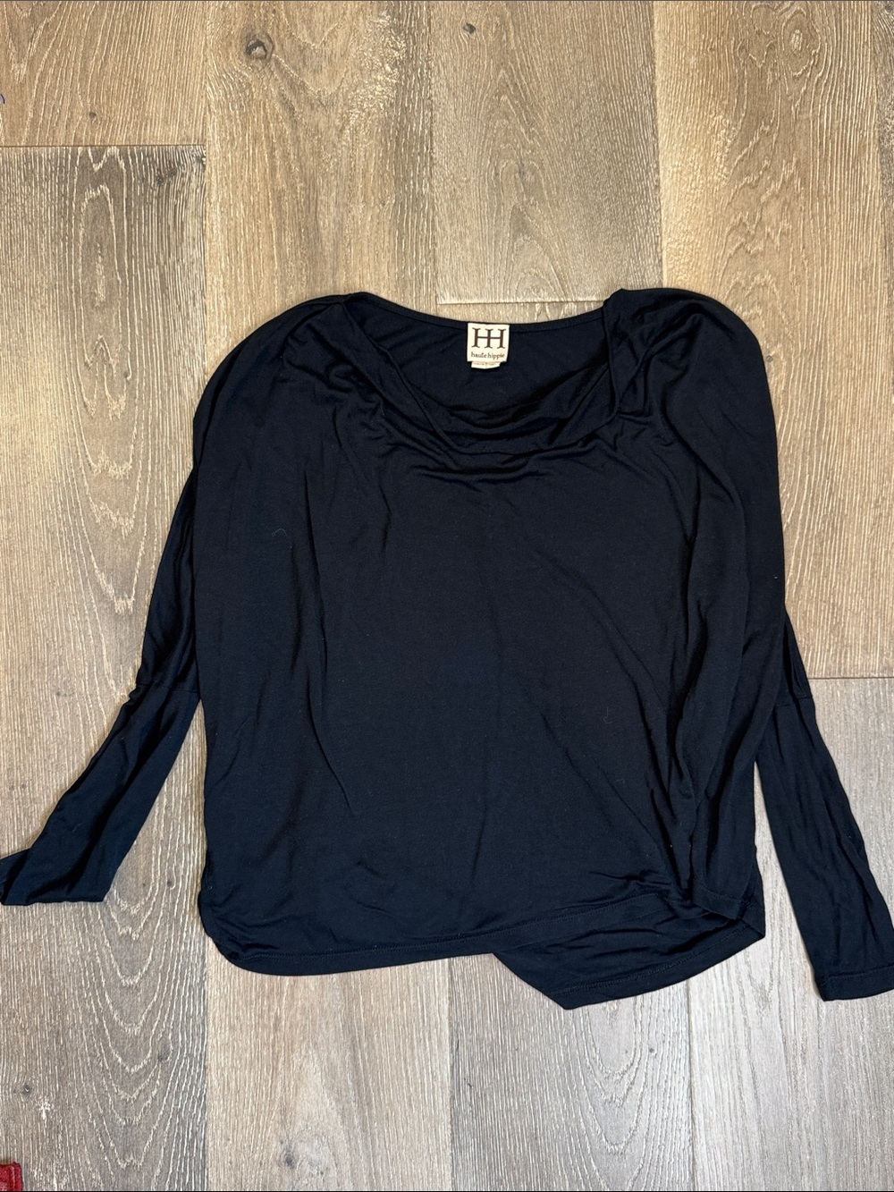 Haute Hippie Black Long-Sleeve Draped Neck Top AZ0808